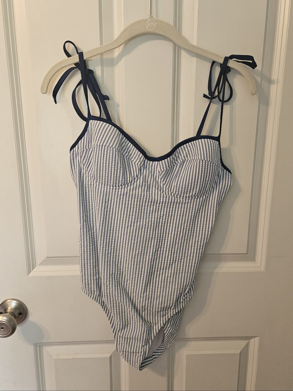 J.Crew Seersucker Tie-Shoulder One-Piece
